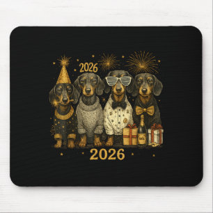 2026 New Year Dachshund Gold Vintage Party Art Mouse Pad