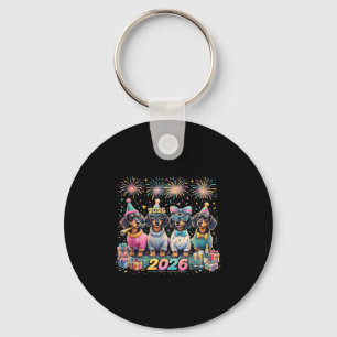 2026 New Year Dachshund Party Fireworks Fun  Key Ring