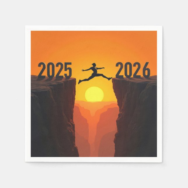 2026 New Year Silhouette Leaping a Cliff Napkin (Front)