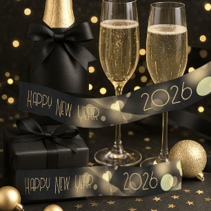 2026 new year with golden bubbles grosgrain ribbon