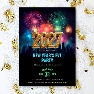 2026 New Year's Eve Party Elegant Fireworks Invitation