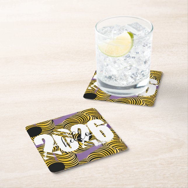 2026 New Years Trippy Bold Font Square Paper Coaster (Insitu)