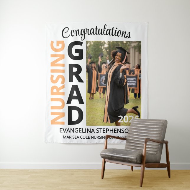 2026 Nurse Grad Nursing Graduation Backdrop Tapestry (In Situ)