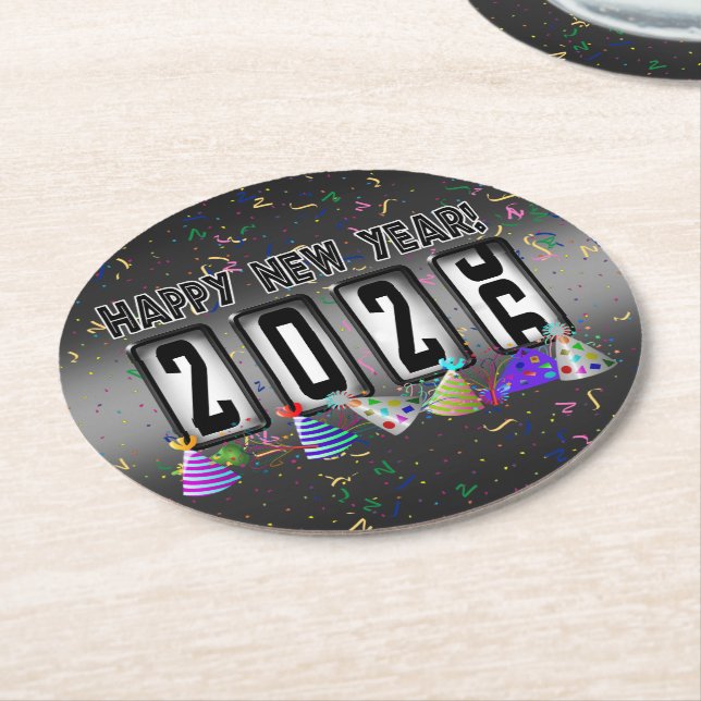 2026 Odometer New Years Party Round Paper Coaster (Angled)
