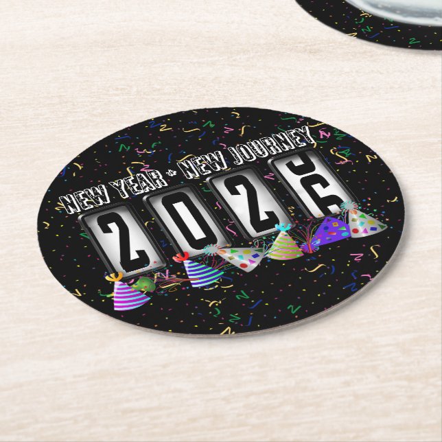 2026 Odometer New Years Party Round Paper Coaster (Angled)