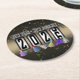2026 Odometer New Years Party Round Paper Coaster