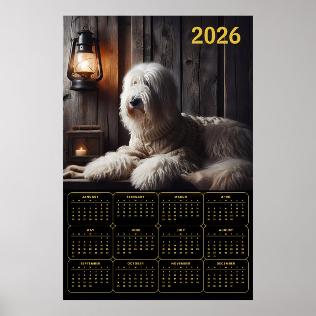 2026 Old English Sheepdog Calendar Poster (Front)