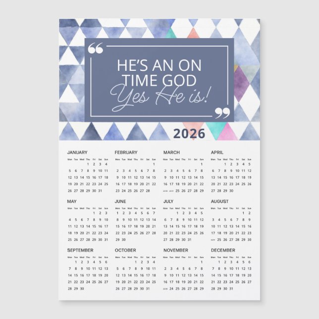 2026 On Time God Christian Quote Magnetic Calendar (Front)