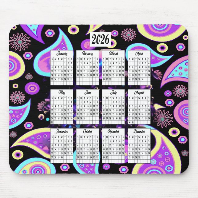 2026 Paisley Design Calendar Mouse Pad (Front)