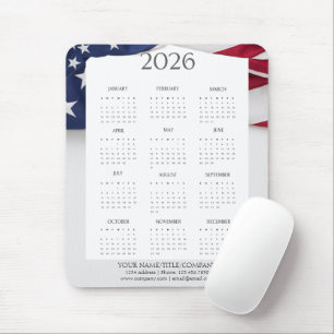 2026 Patriotic Mini Calendar Mouse Pad