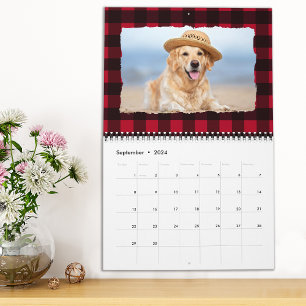 2026 Personalised Dog Pet Photos Red Buffalo Plaid Calendar
