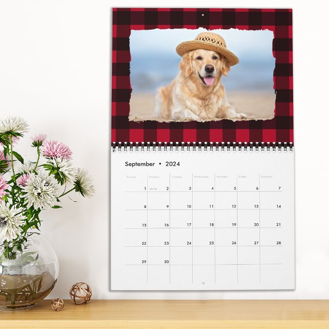 2026 Personalised Dog Pet Photos Red Buffalo Plaid Calendar (Creator Uploaded)