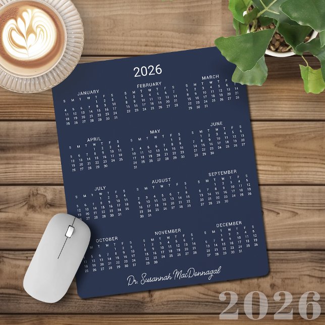 2026 Personalised Minimalist Navy Blue Calendar Mouse Pad (2026 Personalized Minimalist Navy Blue Calendar Mouse Pad)