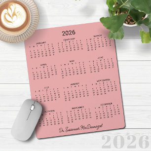 2026 Personalised Minimalist Pink Desk Calendar Mouse Pad