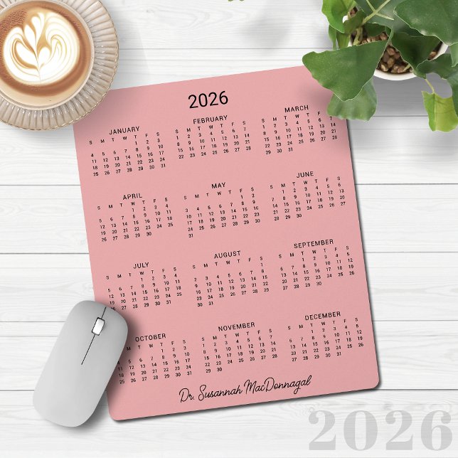 2026 Personalised Minimalist Pink Desk Calendar Mouse Pad (2026 Personalized Minimalist Pink Desk Calendar Mouse Pad)