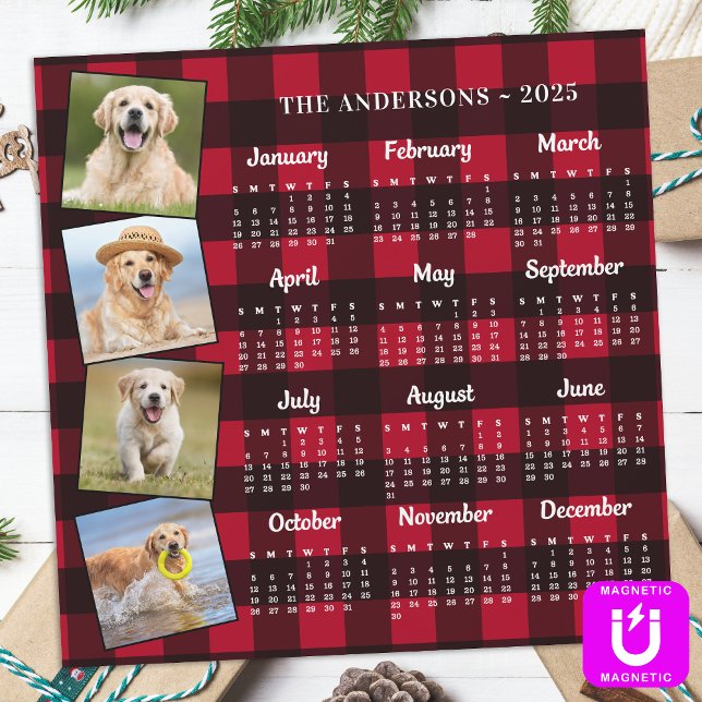 2026 Personalised Red Plaid Pet Photos Calendar (Creator Uploaded)