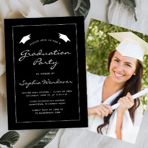2026 Photo Black White Border Graduation Party Invitation