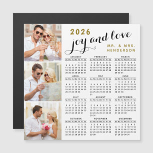 2026 Photo Calendar Fridge Magnet Black Gold White