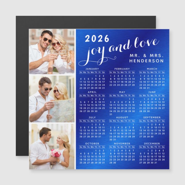 2026 Photo Calendar Fridge Magnet Blue and White (Front/Back)