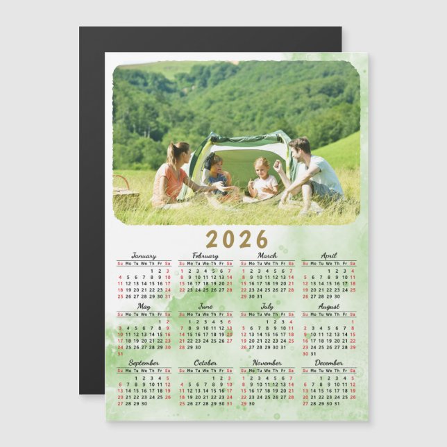 2026 Photo Calendar Magnet Green Nebula Red Black (Front/Back)
