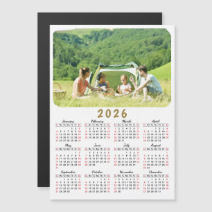 2026 Photo Calendar Magnet Modern Red Black White