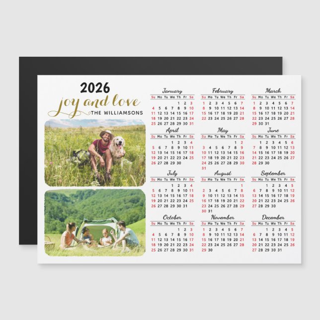 2026 Photo Calendar Magnet White Black Red Custom (Front/Back)