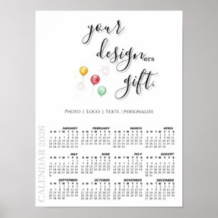 2026 Photo Calendar Template, Large / White Poster