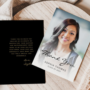 2026 Photo Classic Modern Black Gold Thank You Card