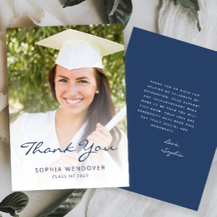 2026 Photo Classic Modern Navy Blue White Thank You Card