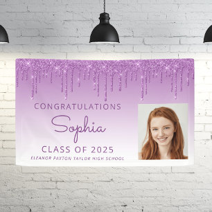 2026 Photo Purple Glitter Drip Graduation Banner