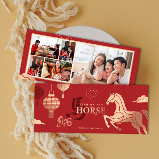 2026 Photos Gold Horse Chinese New Year Greeting Holiday Card