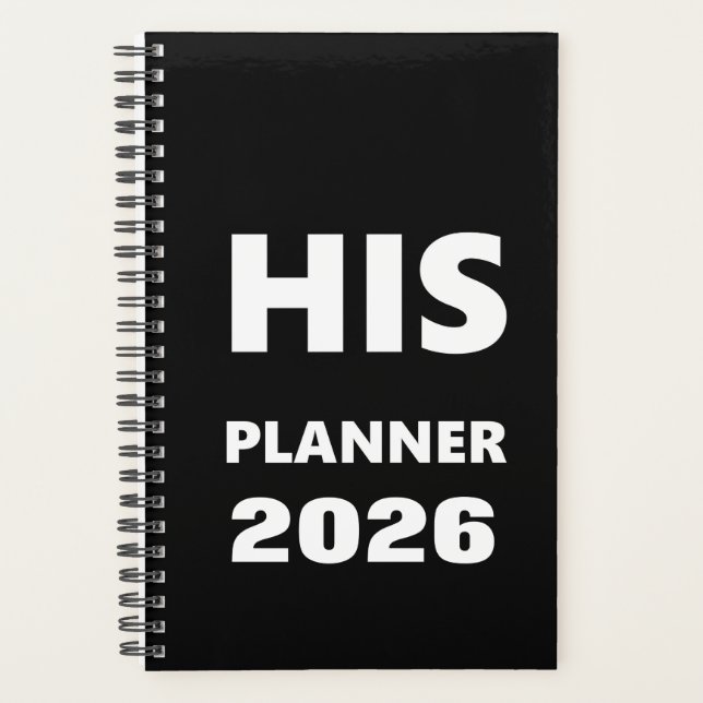 2026 Planner For Men His Planner Black Font White (Front)