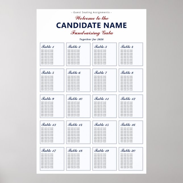 2026 Political Fundraiser Gala Seating Chart (Front)