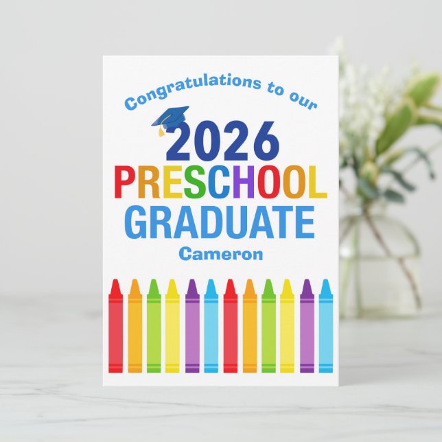 2026 Preschool Graduate Custom Cute Graduation Card (Standing Front)