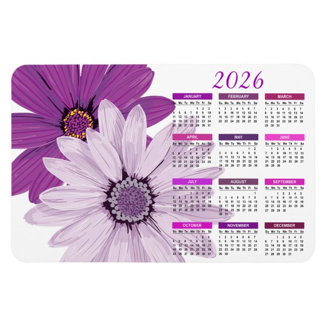 2026 Pretty Purple Daisies Calendar Magnet (Horizontal)