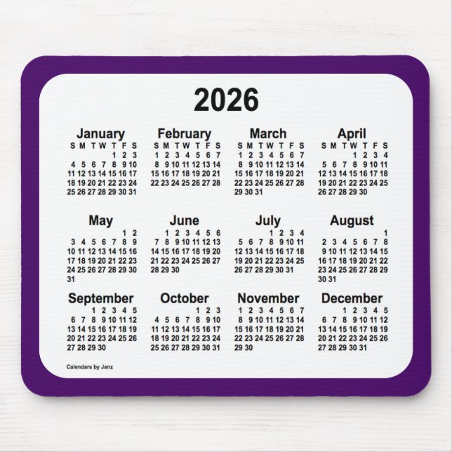 2026 Purple and White Calendar by Janz Two Tone Mouse Pad (Front)