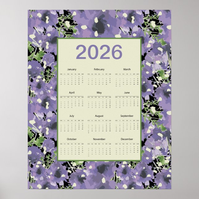 2026 Purple Flowers Wall Calendar Poster (Front)