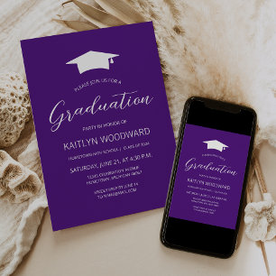 2026 Purple White Cap Modern Graduation Party Invitation