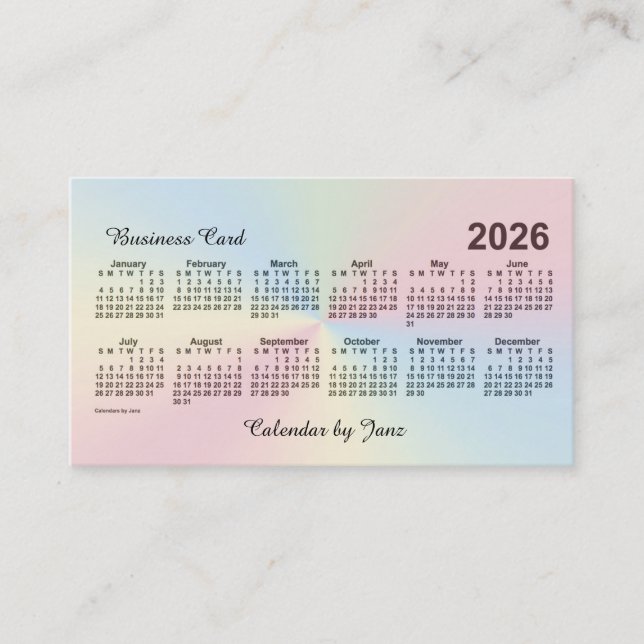 2026 Rainbow Cloud Calendar by Janz Business Card (Front)