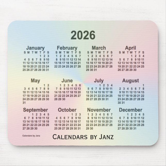 2026 Rainbow Cloud Calendar by Janz Mouse Pad (Front)
