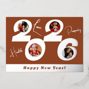 2026 real silver foil 4 pictures happy new year holiday card