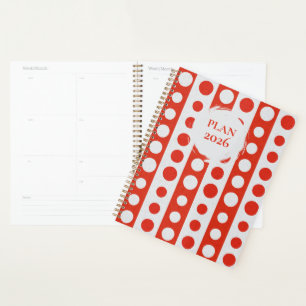 2026 Red and White Polka Dots Spiral Planner