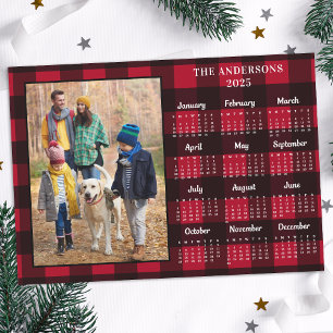 2026 Red Buffalo Plaid Personalised Photo Calendar