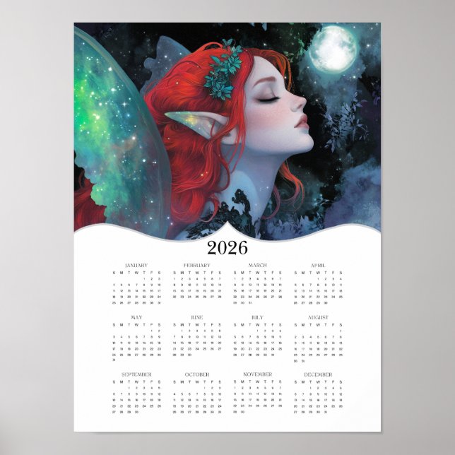 2026 Red Green Fairy Fantasy Full Year Calendar Poster (Front)