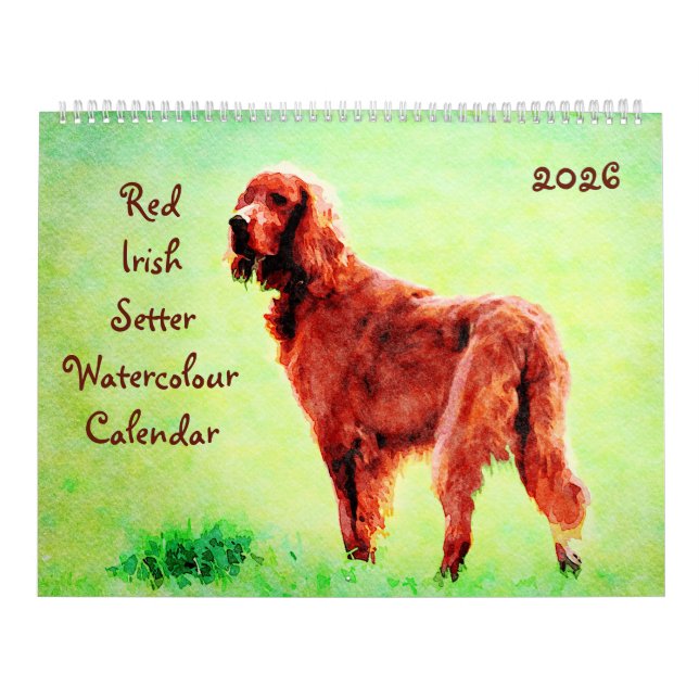 2026 Red Irish Setter Dog Breed Owner Lover Gift Calendar (Cover)