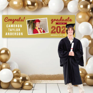 2026 Red Sketch Congrats Photo Graduation Party Banner