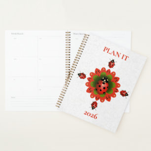 2026 Red, White, and Green Ladybug Spiral Planner