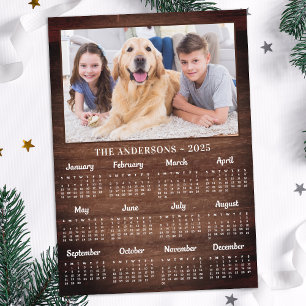 2026 Rustic Family Pet Dog 12 Month Photo Calendar Holiday Card