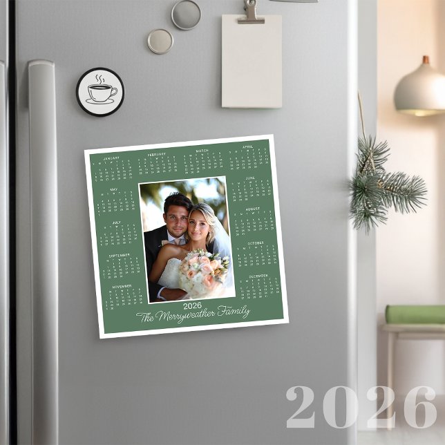 2026 Sage Green Photo Magnetic Calendar Holiday (2026 Sage Green Photo Magnetic Calendar Holiday Card)