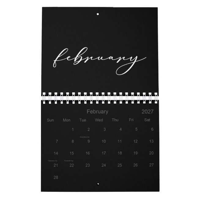 2026 Simple Black Custom Minimalist  Calendar (Feb 2027)